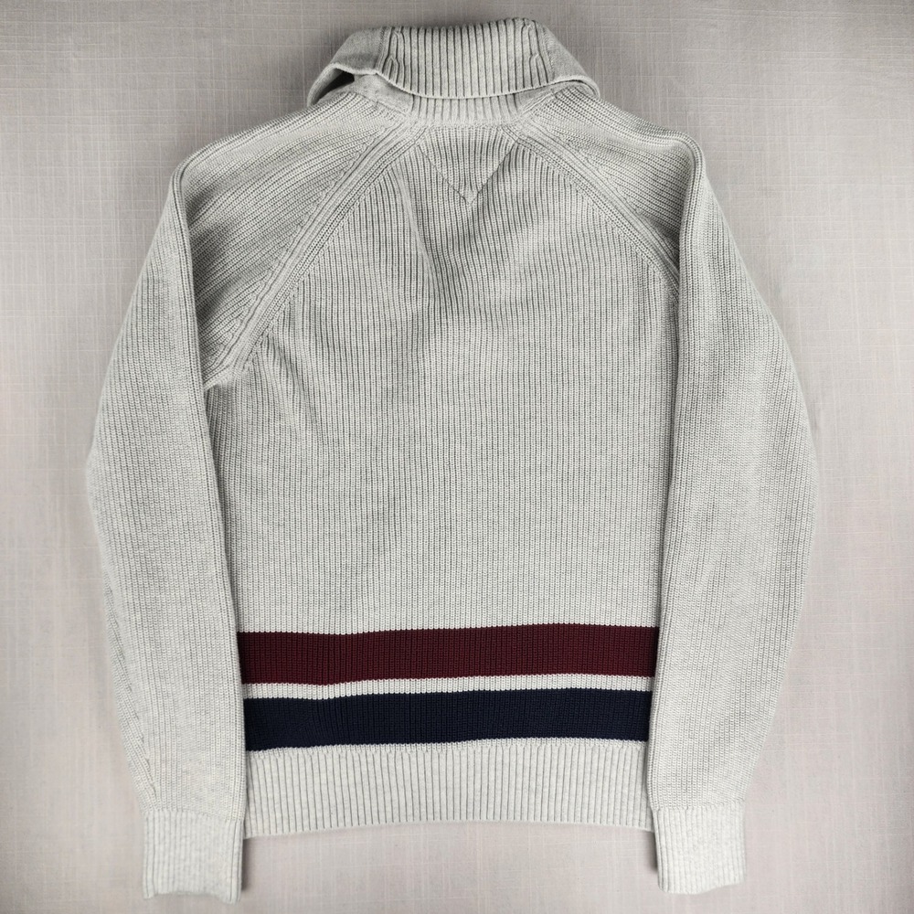Tommy Hilfiger Cardigan Men Medium Gray Striped Shawl Collar 100% Cotton preppy - Picture 6 of 13